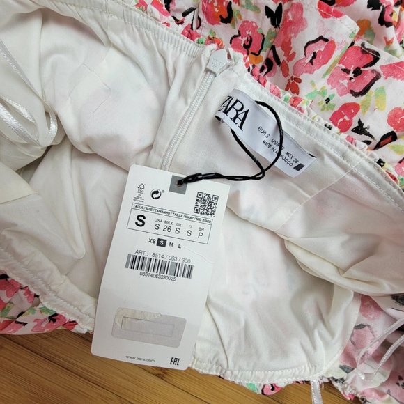 ZARA Floral Printed Draped Ruched Ruffled Mini Dress Size Women's Size Small - Picture 6 of 7